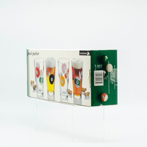 NOS LUMINARC Pool Parlor Pub Pint Glasses 16 oz Set of 4 NIB Bar Decor Arcade - Picture 3 of 7